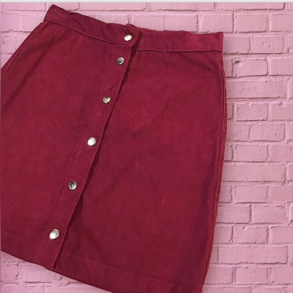 Maroon wine cranberry snap up corduroy mini skirt size L - Picture 2 of 14